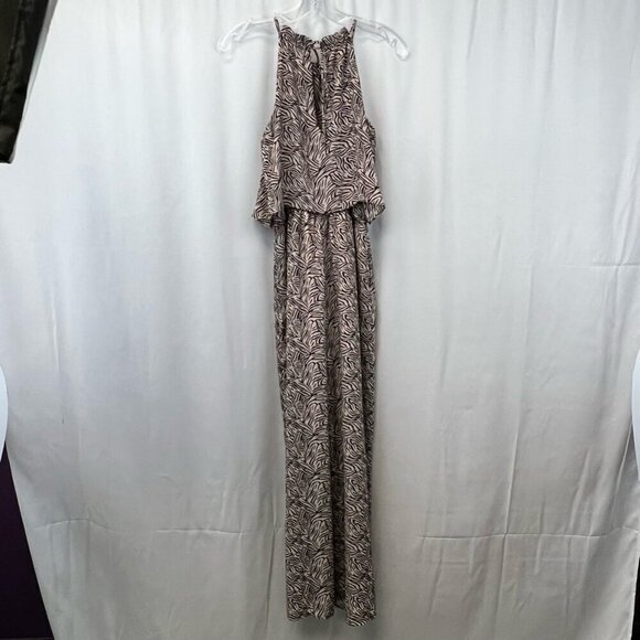 Gibson Womens Jumpsuit Beige/Black Zebra Print Halter Blouson Tie Crepe PXS - Picture 3 of 11